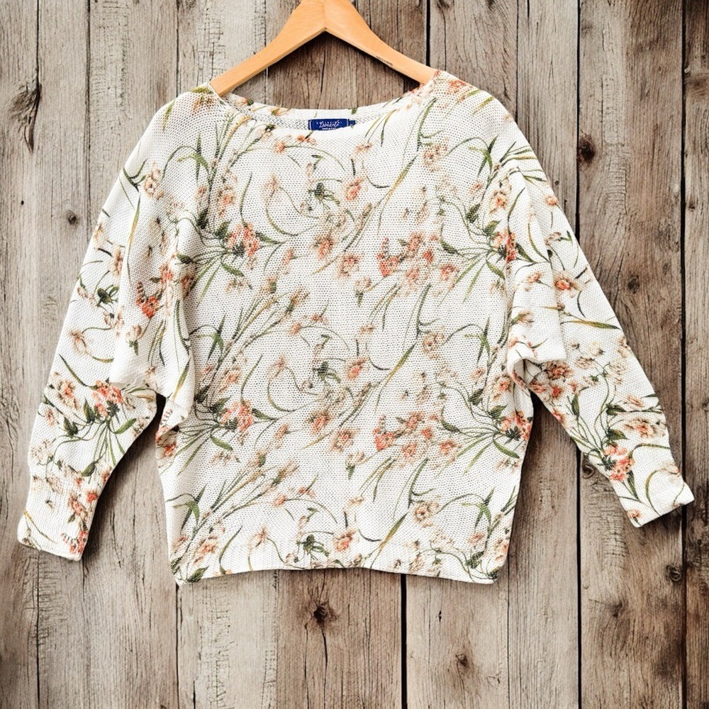 Vintage Collezioni Leonardo Made in Italy Floral Knit Sweater Women's S Ivory